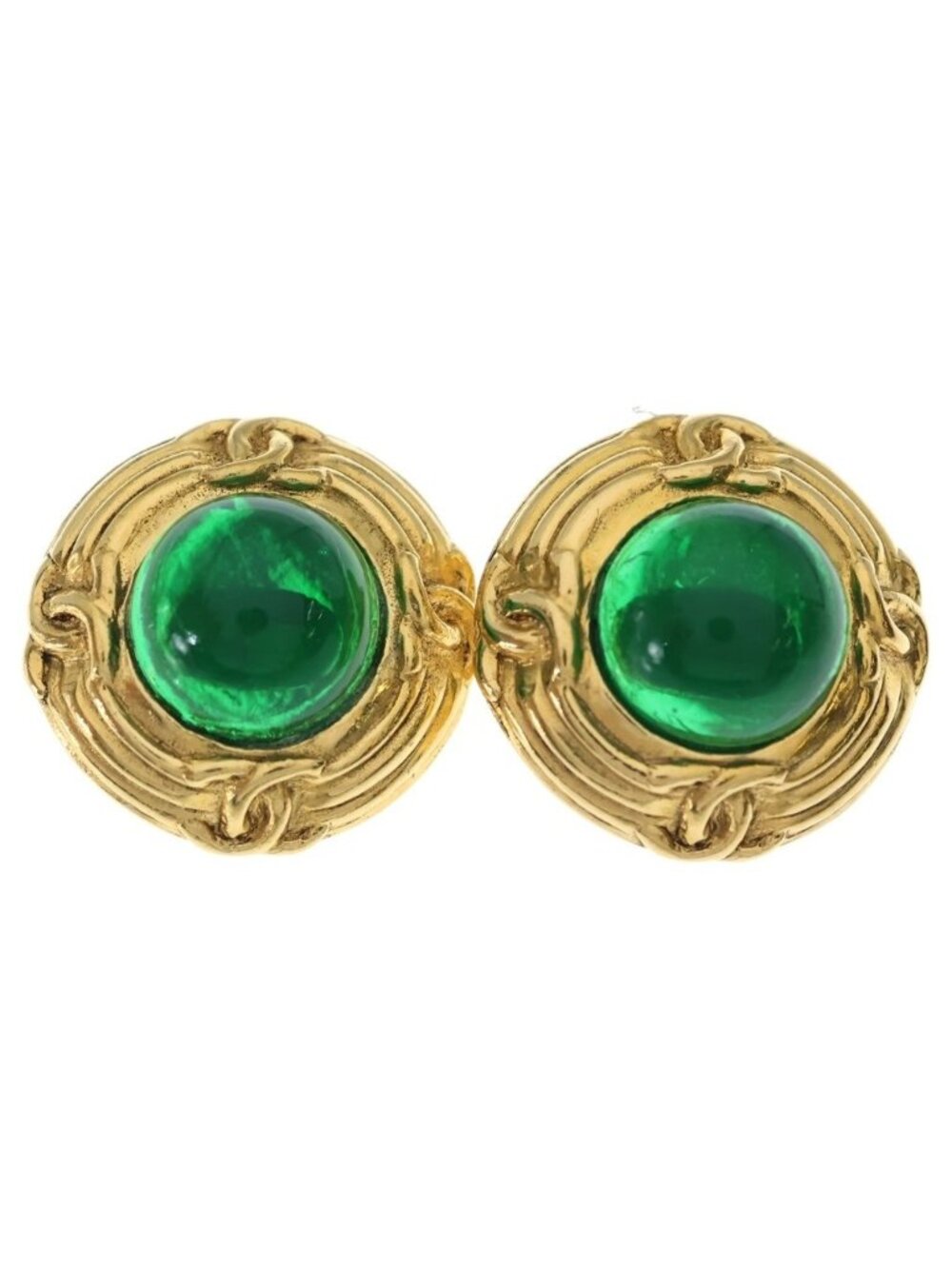 Chanel Green Stone Earrings Gold